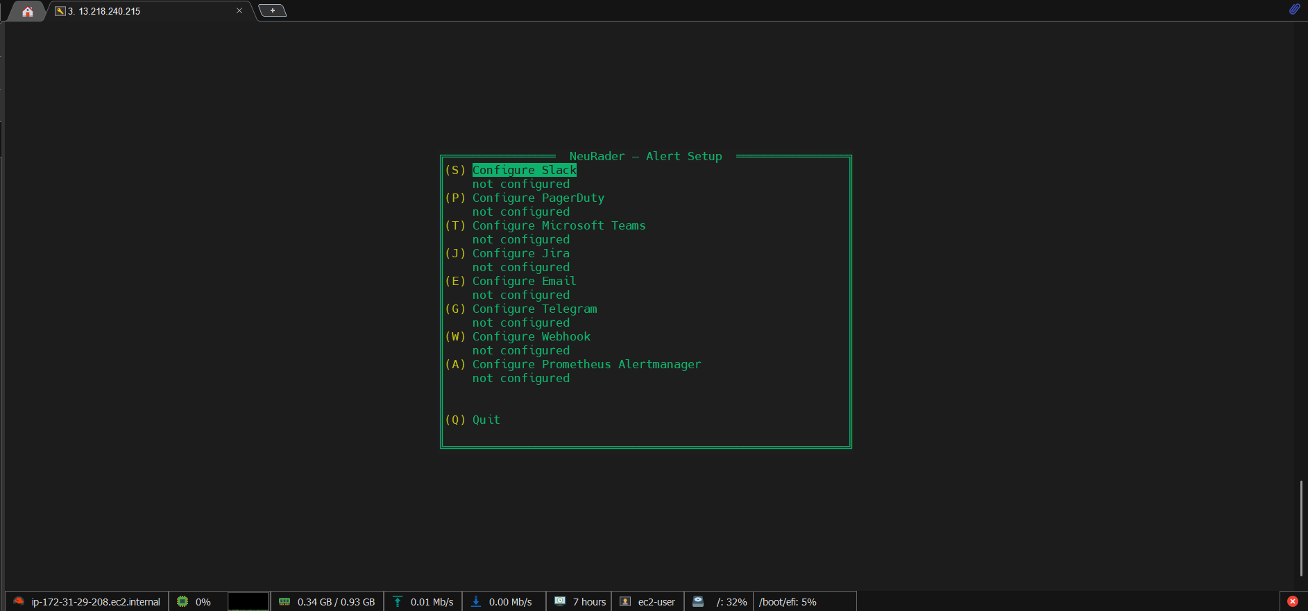 NeuRader Alert Setup TUI